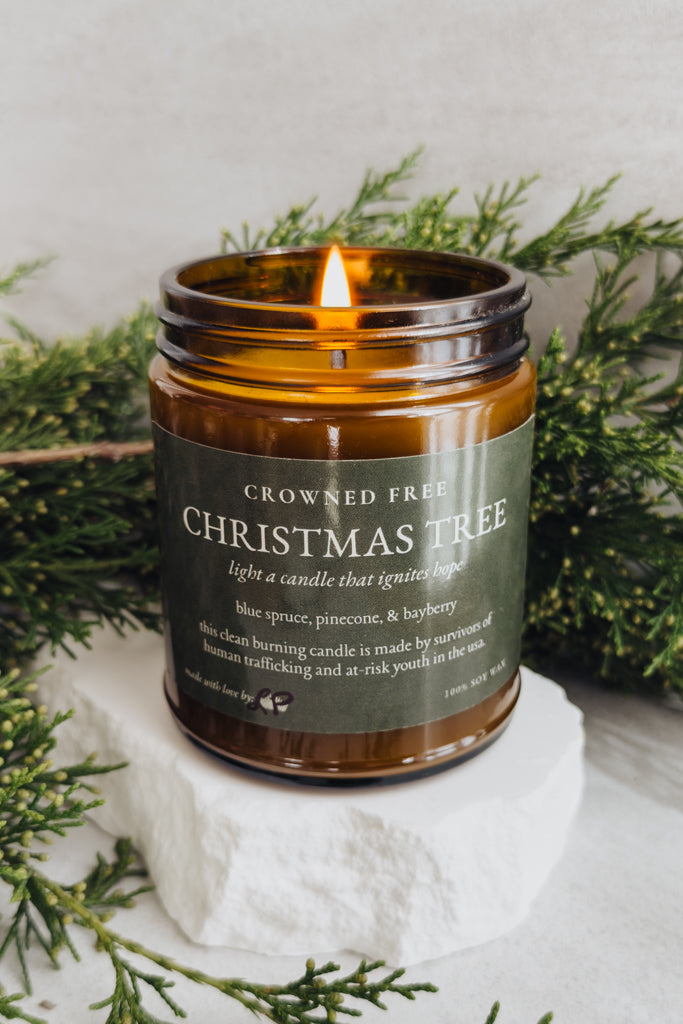 Christmas Tree Candle - Amber Glass