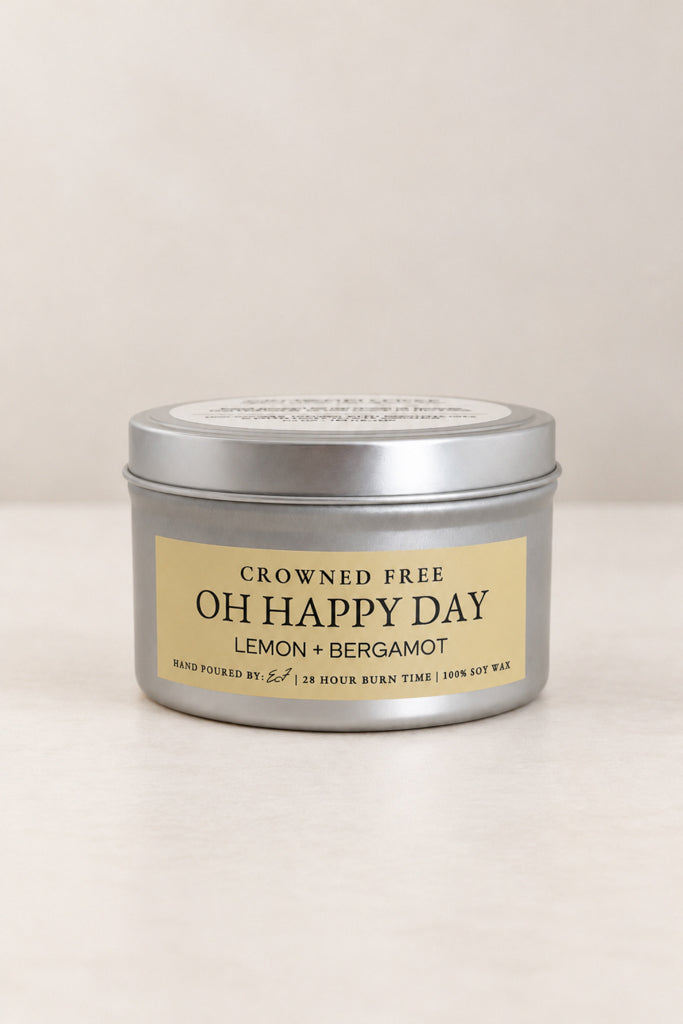 Oh Happy Day Candle -Silver Tin