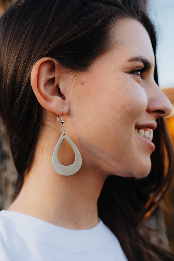 Teardrop Horn Earrings - Gray
